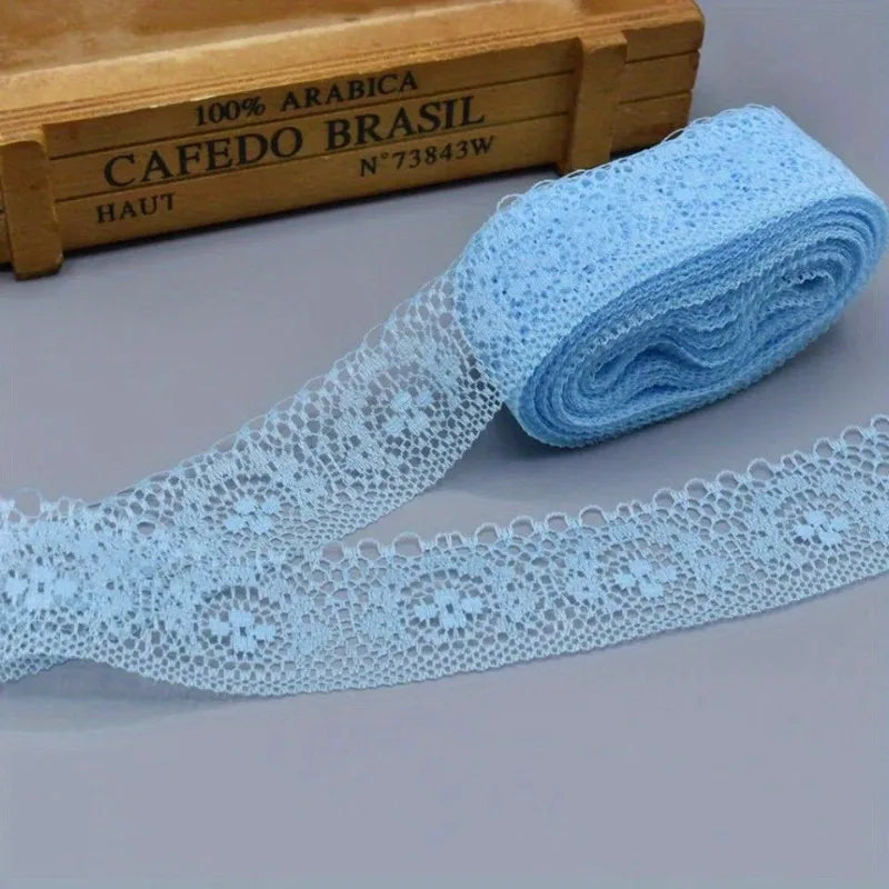 ruban dentelle fleurs simples blanc rose clair rouge jaune bleu clair classique polyester coton