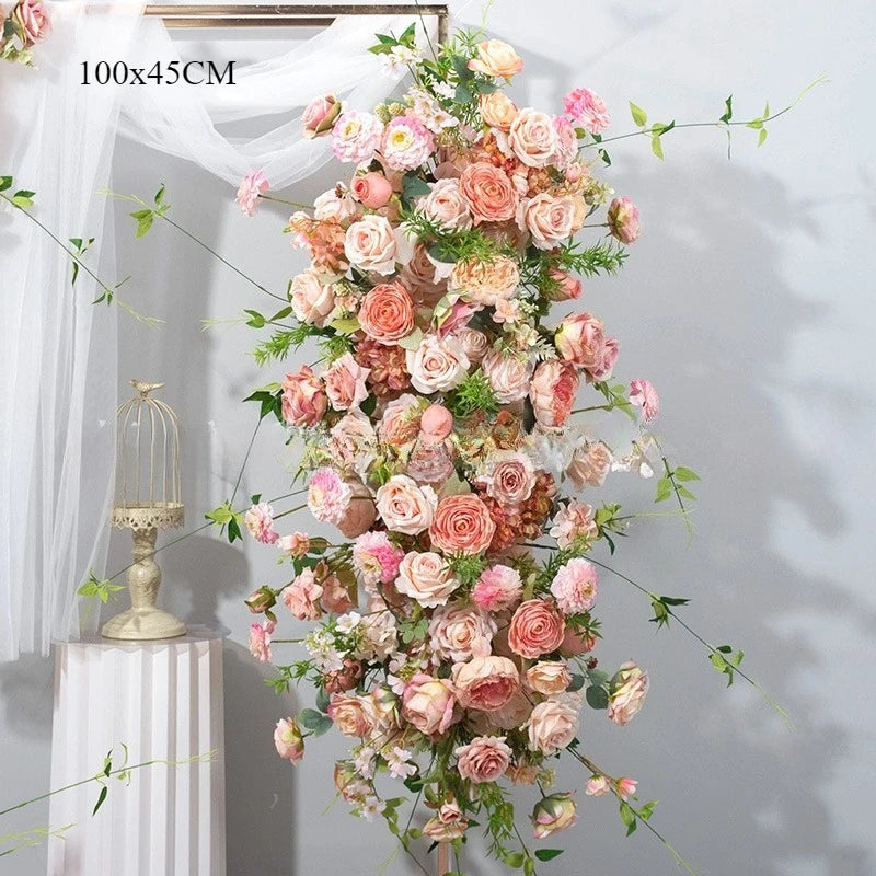 arche decorative fleurs artificielles hortensia rose blanc romantique intérieur anniversaire mariage