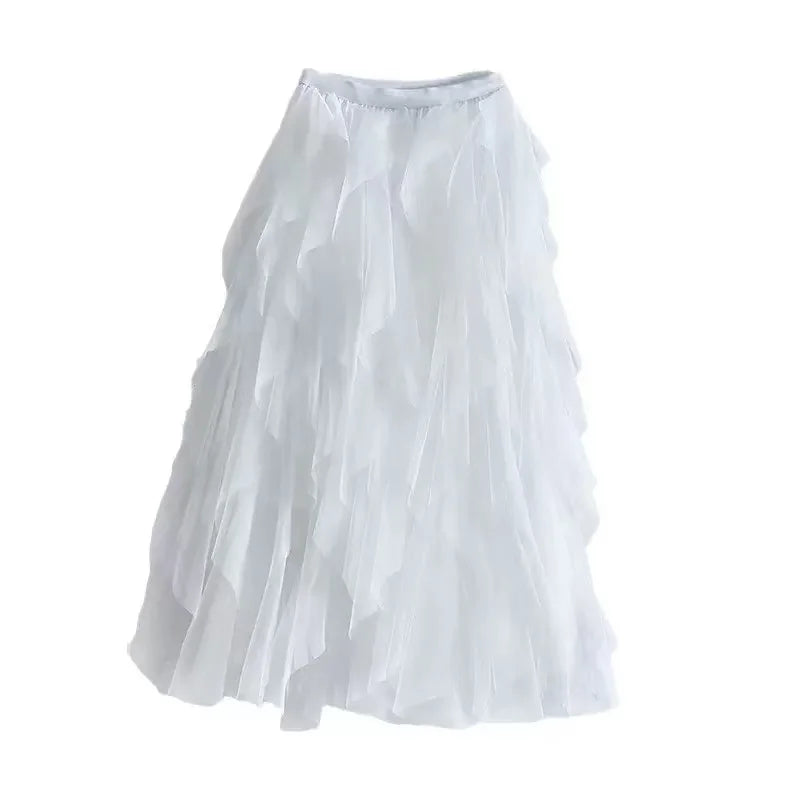 jupe tulle plissée rose noir élégante féminine asymétrique mi mollet translucide junior femme