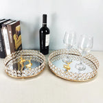 plateau decoratif blanc doré miroir classique clips assiette rond verre
