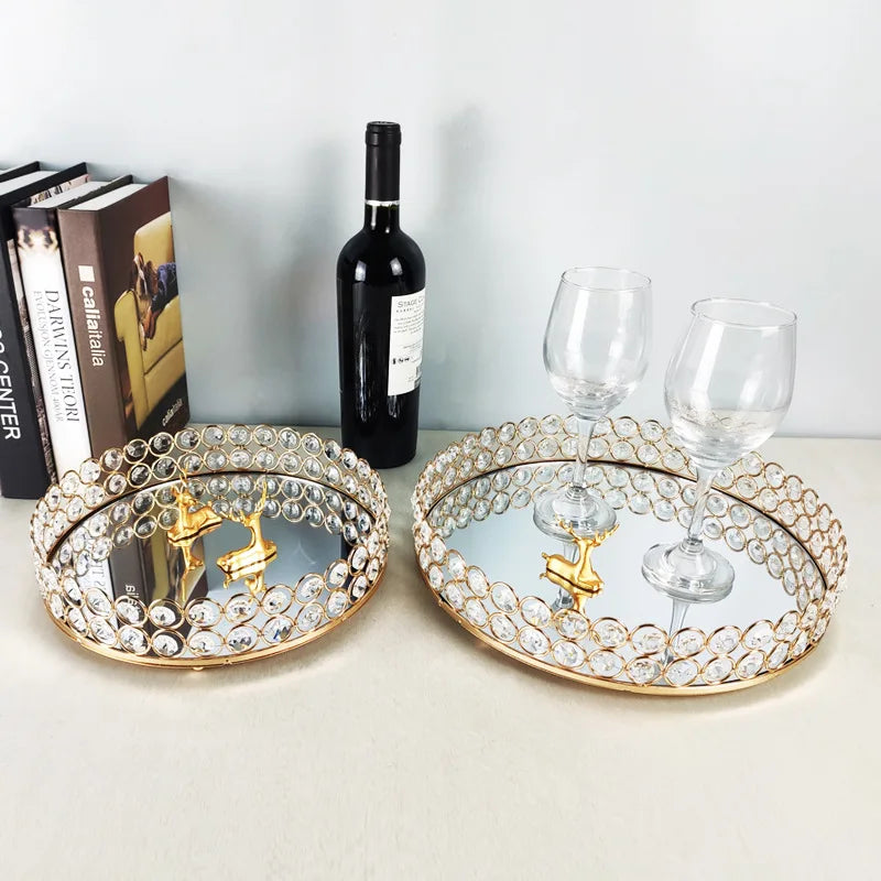 plateau decoratif blanc doré miroir classique clips assiette rond verre