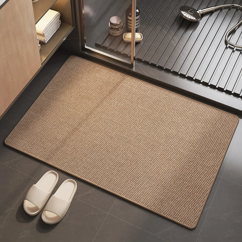 tapis bain antidérapant absorbant lavable texture granuleuse moderne minimaliste marron clair beige gris foncé