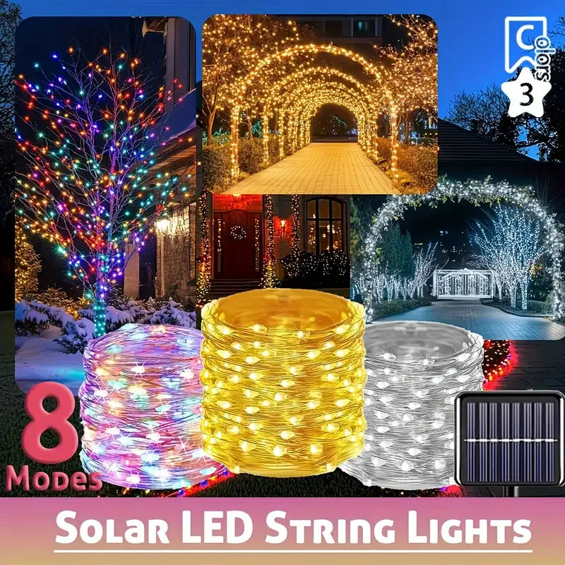 décoration extérieure guirlande led solaire 32m blanc chaud multicolore imperméable ip65 festive