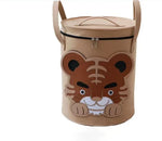 paniers rangement animaux tigre crocodile éléphant jouets gris vert beige couvercle poignées amovibles enfants