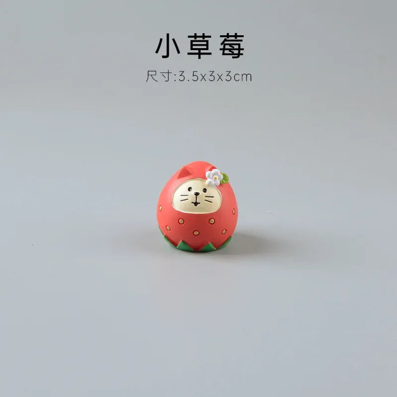 figurines animaux mignonnes résine strawberries fruits décor maison kawaii blanc rose beige rouge cartoon