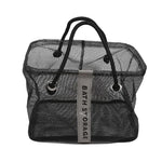 sac rangement noir maille moderne anneaux métalliques poignées étiquette storage