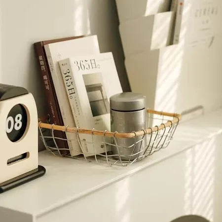 panier rangement métal bambou blanc beige moderne rustique serviettes verres couverts tringle reusable