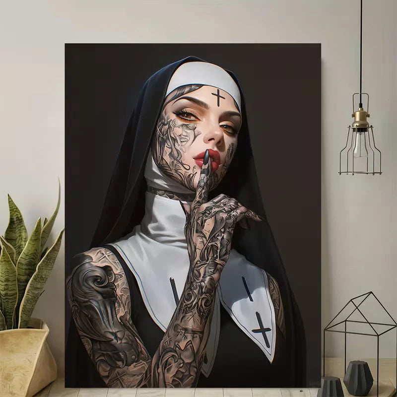 Toile d'art moderne nonne tatouée contemporaine sans cadre maison salon chambre