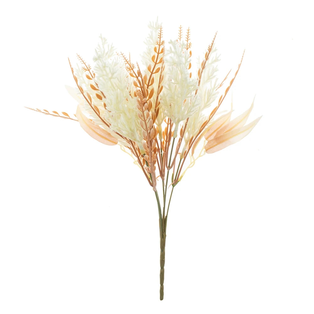 bouquet fleurs séchées naturel rustique beige doré feuilles épis décoration intérieure vase blancextérieur exposition