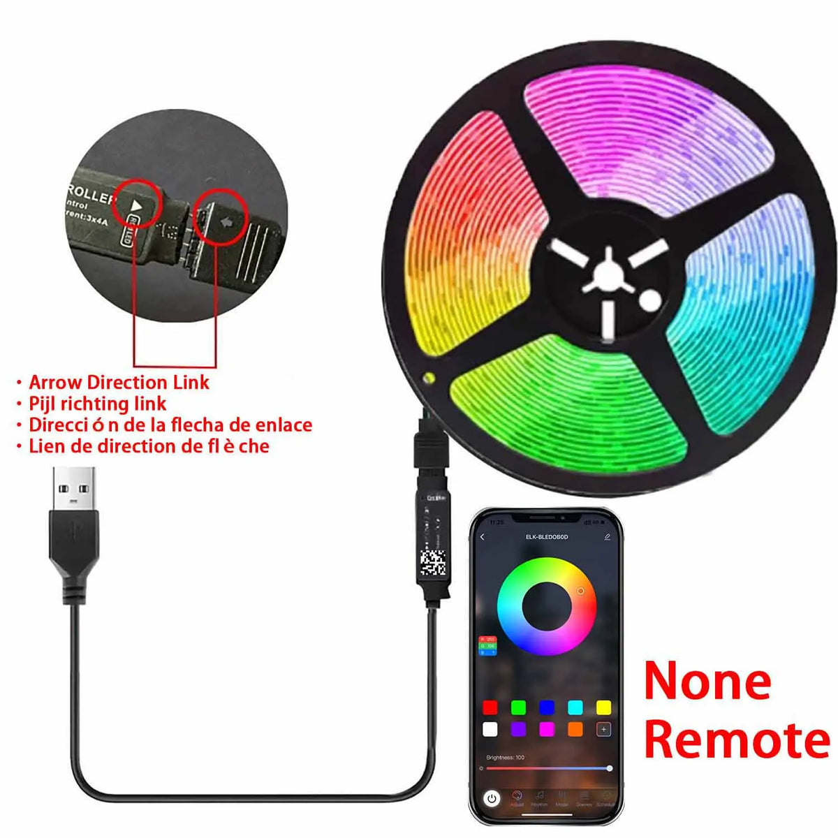 ruban led rgb multicolore 5m télécommande usb décoration salle jeux fête