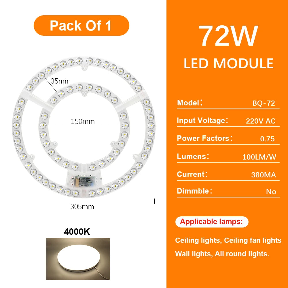 plaque led circulaire blanc moderne diodes aimant connecteurs haute luminosité 220v 72w 2835