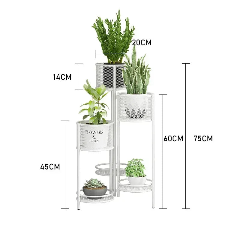 étagère plantes moderne or fer niveaux pots différents ajourées minimaliste