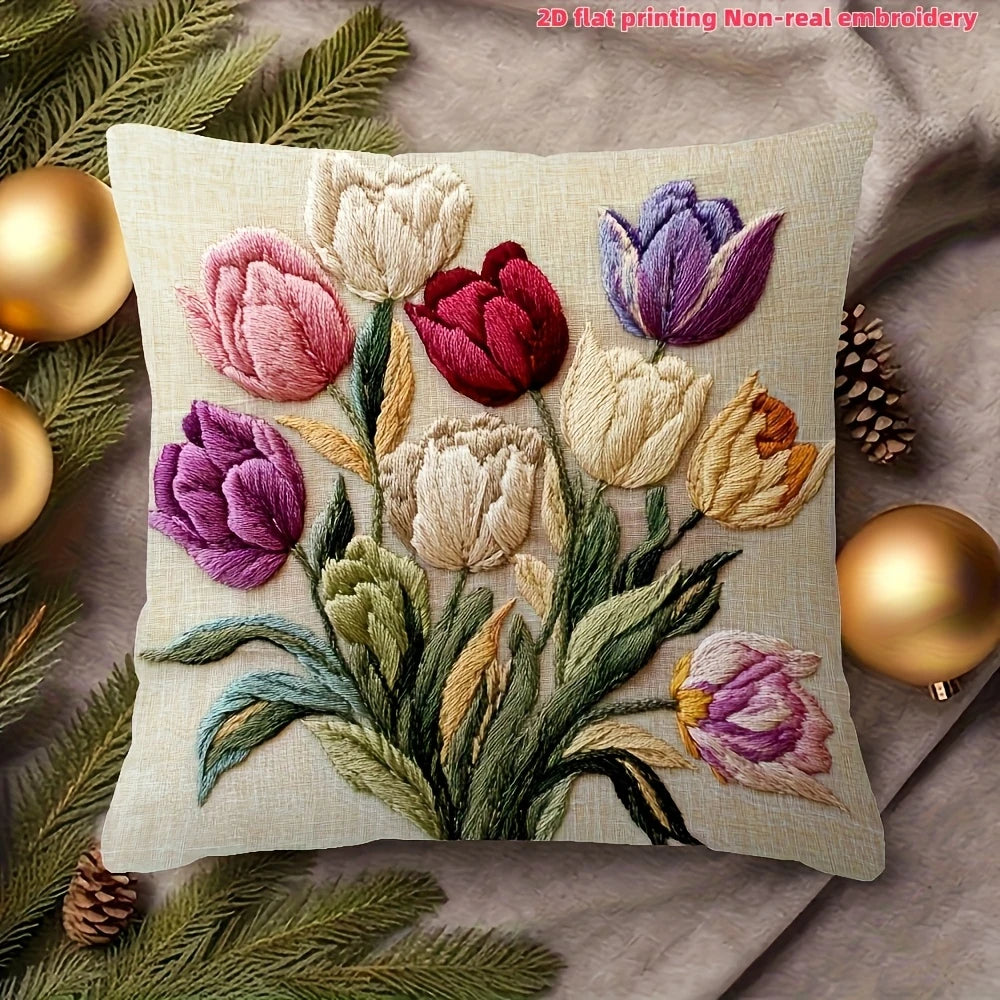 housse coussin décoratif floral tulipes relief coloré zip invisible 45x45cm