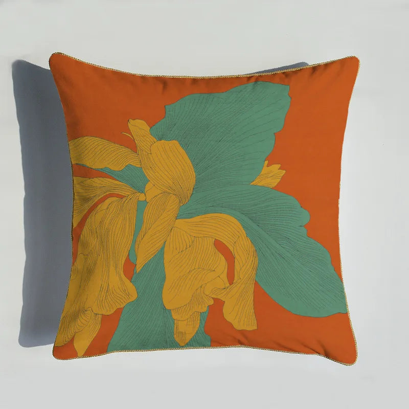 coussin decoratif velours orange motif cheval moderne bord doré 45x45cm sofa decoration