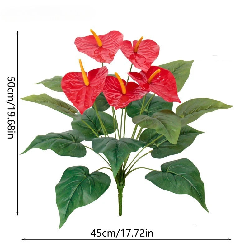 plante artificielle rouge verte feuilles larges fleurs coeur moderne decoration maison exterieur anniversaire pot