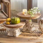support gâteau bois vintage plateau cuisine détails sculptés ornements rustiques entrée mariage desserts plats