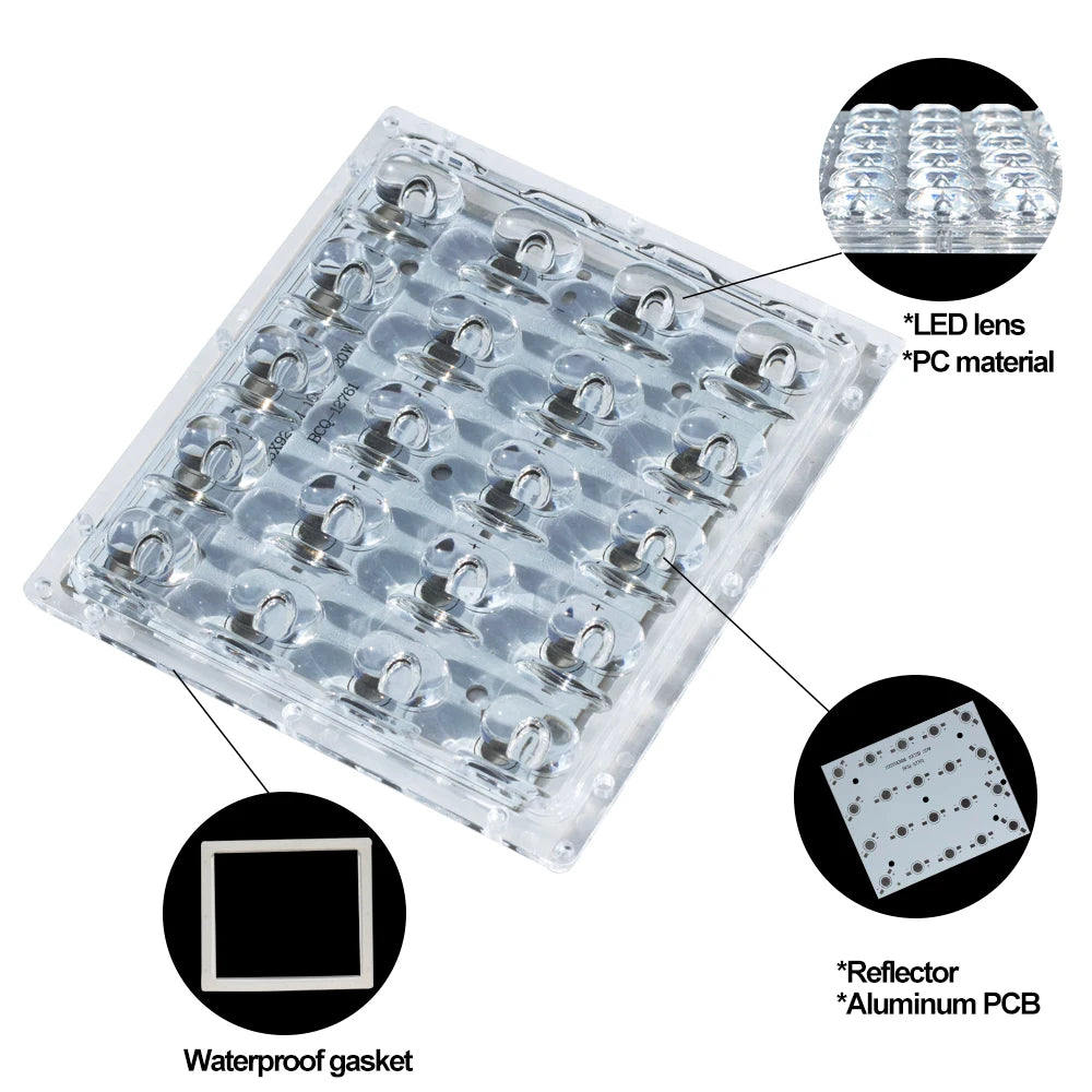 support led pcb aluminium 105mm 92mm lentille réflecteur moderne joint étanche 20w 60w fixations