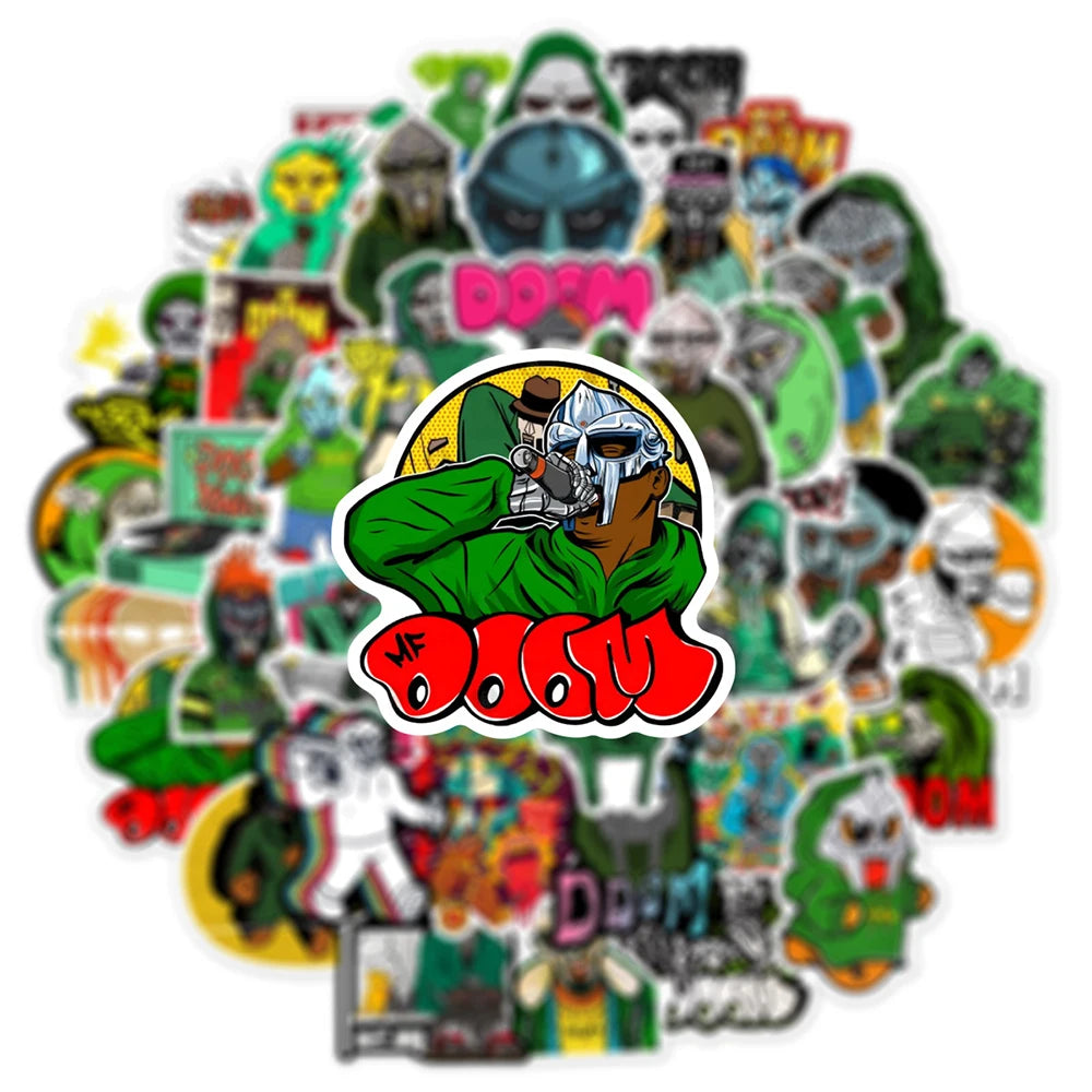 stickers cartoon graphiques personnages dessins animés masques logos doom multicolore vert noir rouge bleu