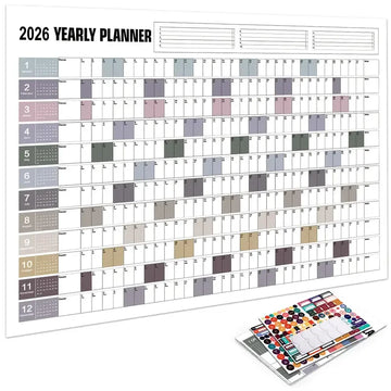 planificateur mural annuel 2026 stickers colorés moderne opacité carrés colorés lignes horizontales verticales