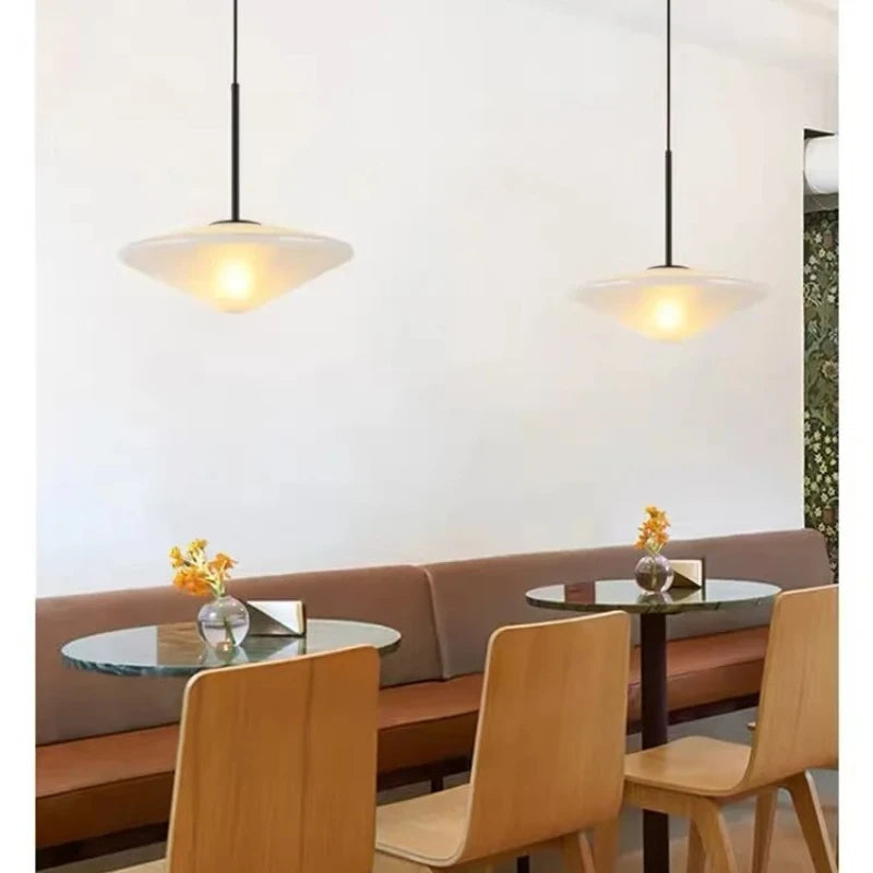 suspension lumineuse moderne minimaliste abat jour verre opaque lumière chaude diamètre 35cm câble chambre