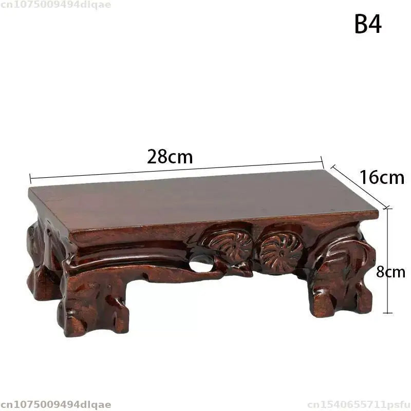 support bois sculpté motifs floraux artisanal miniature collection marron foncé