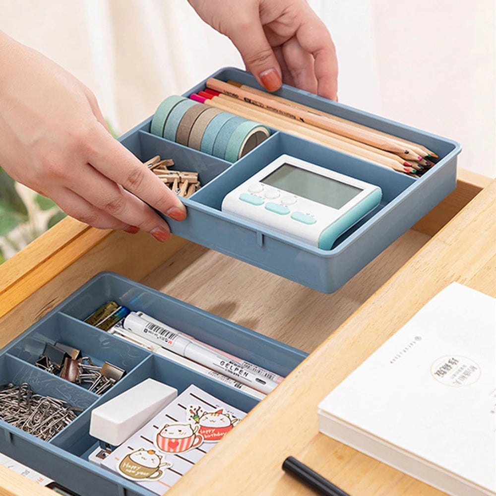 boîtes rangement modulaires plastique rose bleu compartiments cosmétiques bijoux utiles moderne pratique