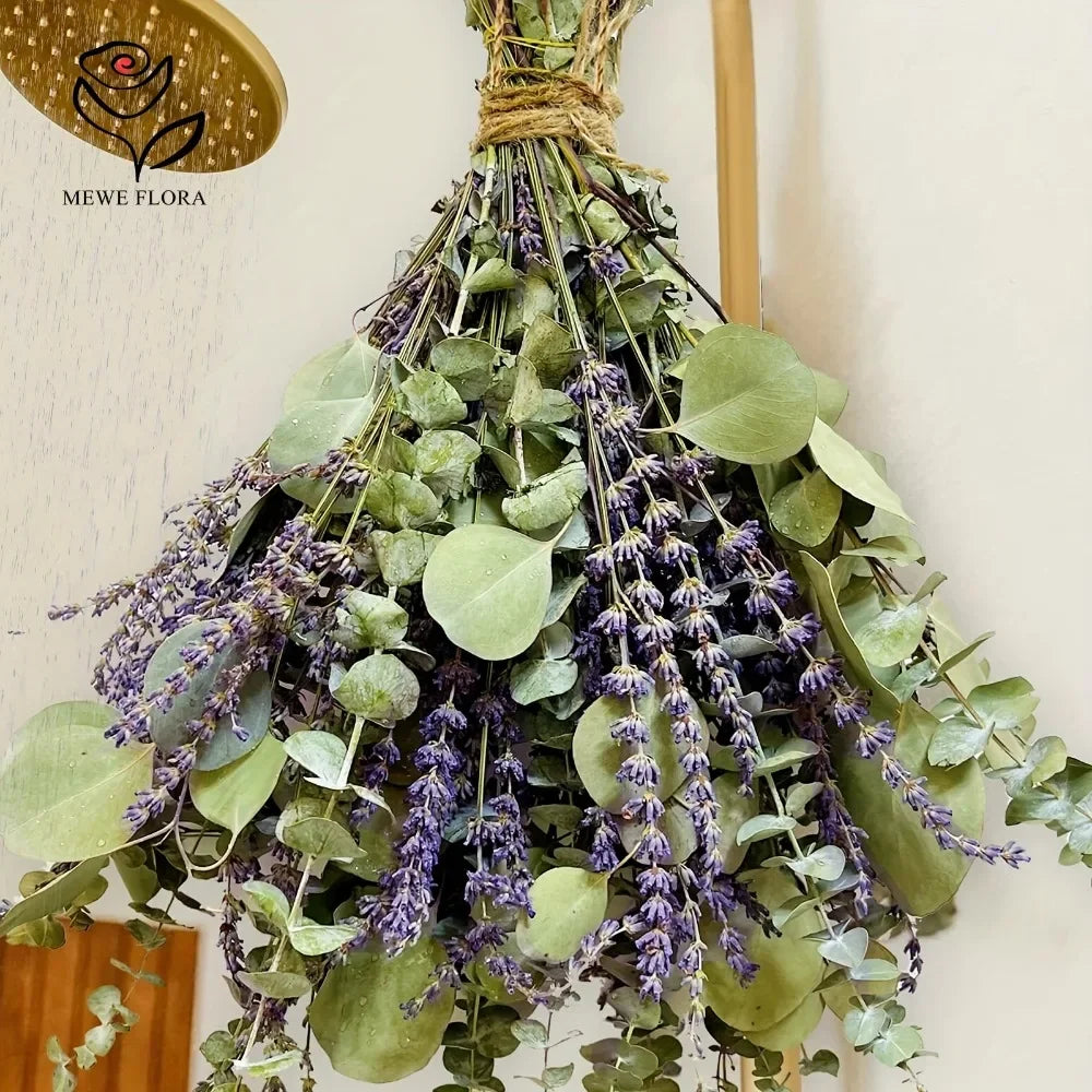 décoration maison bouquet fleurs séchées violettes feuilles vertes naturel rustique anniversaire baby shower