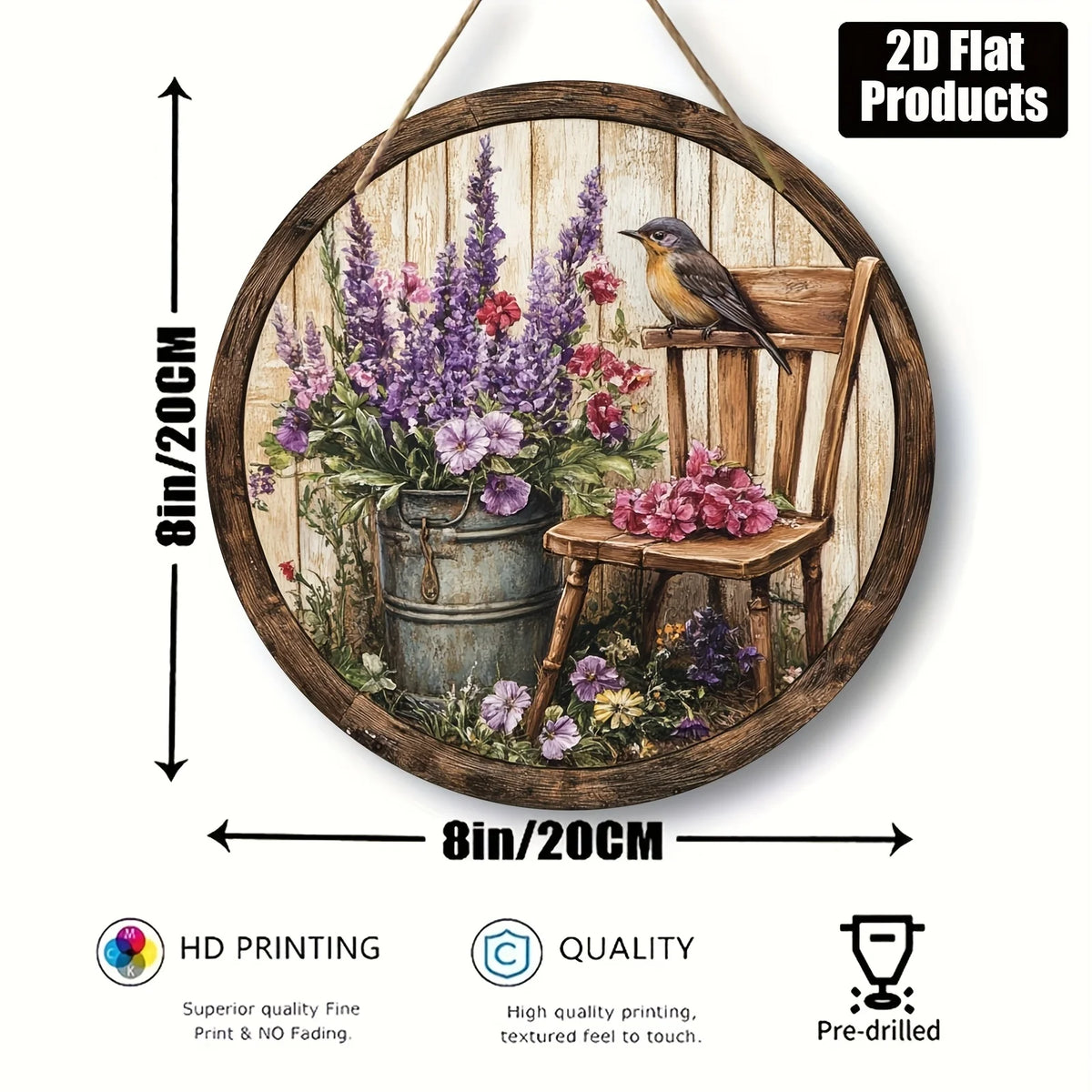 tableau mural rustique fleurs oiseaux chaise bois couleur naturelle classique décoration intérieure salon