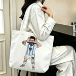 sac main blanc bleu clair rayures messi 10 polyestère réutilisable moderne graphique poignées détachables
