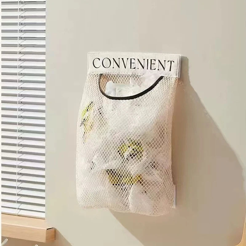 sac rangement polyester réutilisable clips beige clair maille fine moderne cuisine articles divers pliable