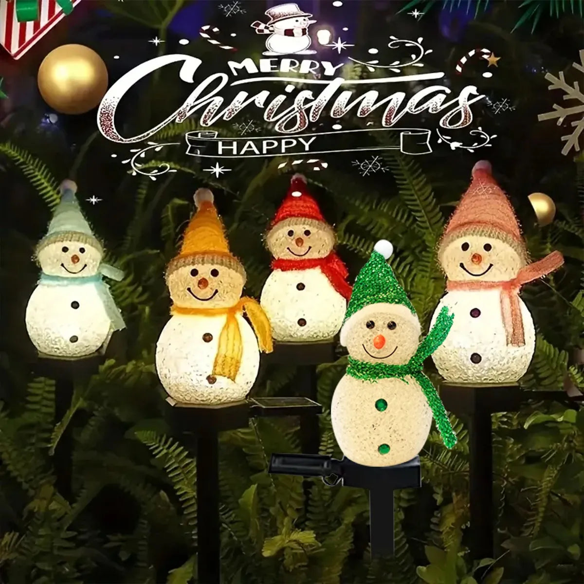 décoration noël bonhomme neige lumineux solaire extérieure intérieure clips glitter festive blanc rouge verte