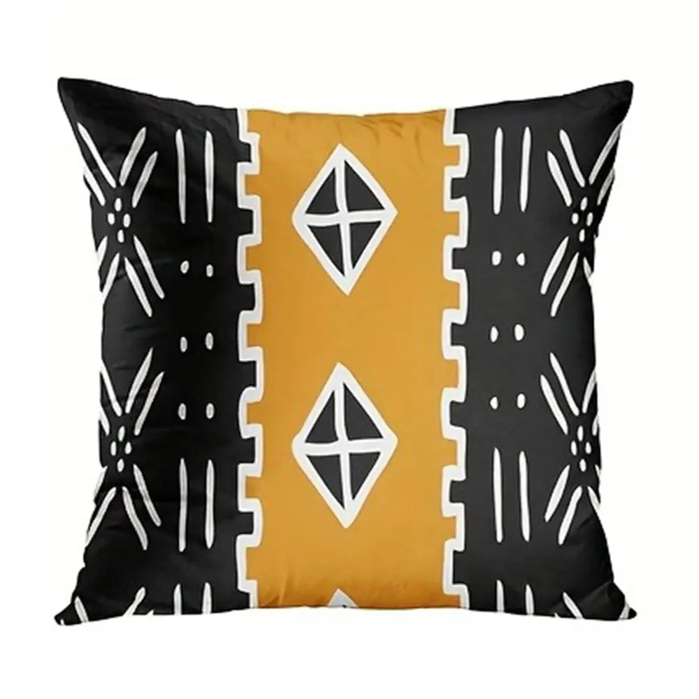 housse coussin polyester motif géométrique noir marron décoration intérieure moderne lit salon