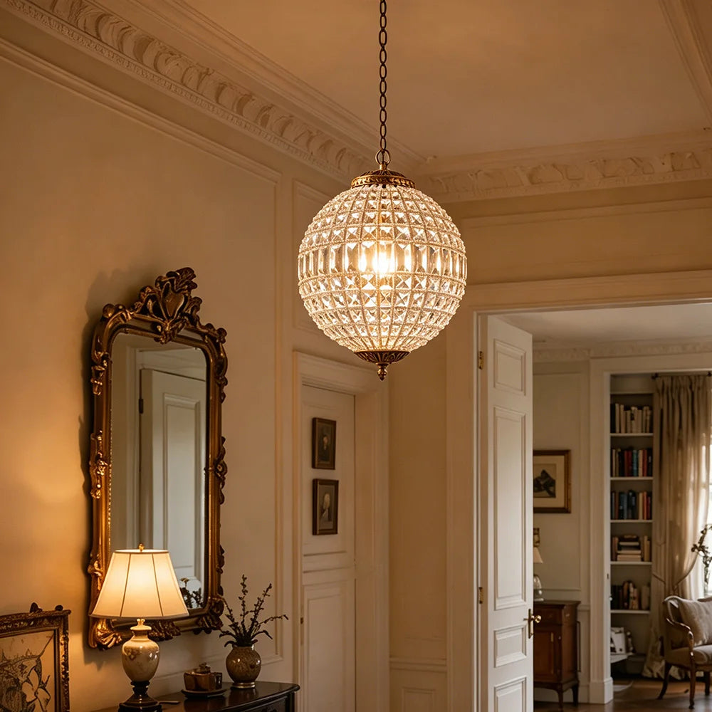 Suspension transparente dorée classique chaînes lumière blanche chaude neutre 4500K 3000K chambre salon