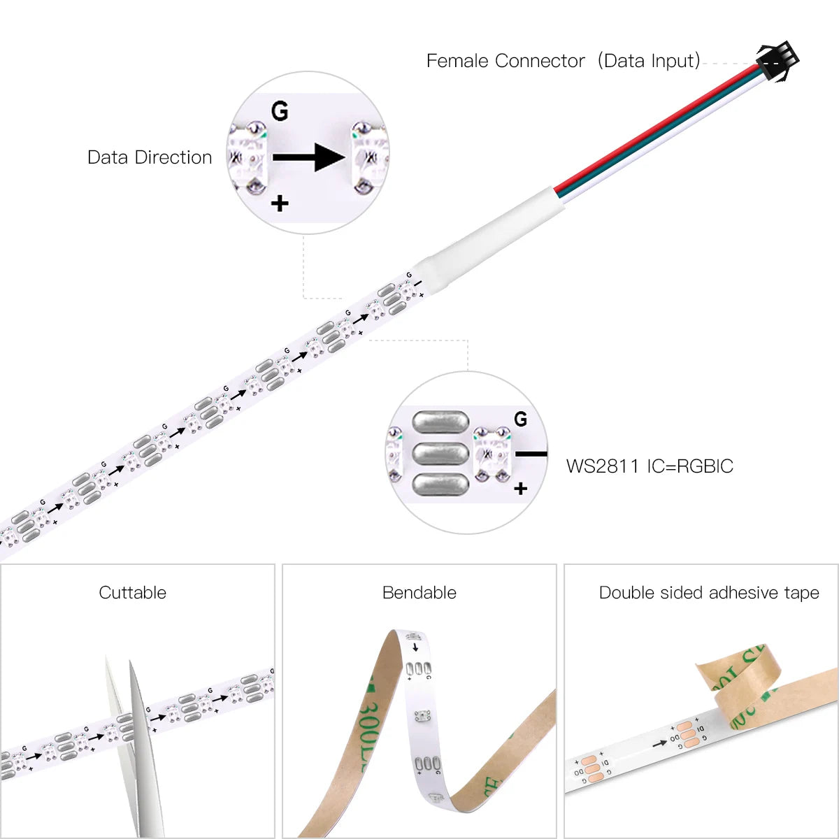 ruban led flexible 5mm 60leds adhésif blanc multicolore moderne technologique