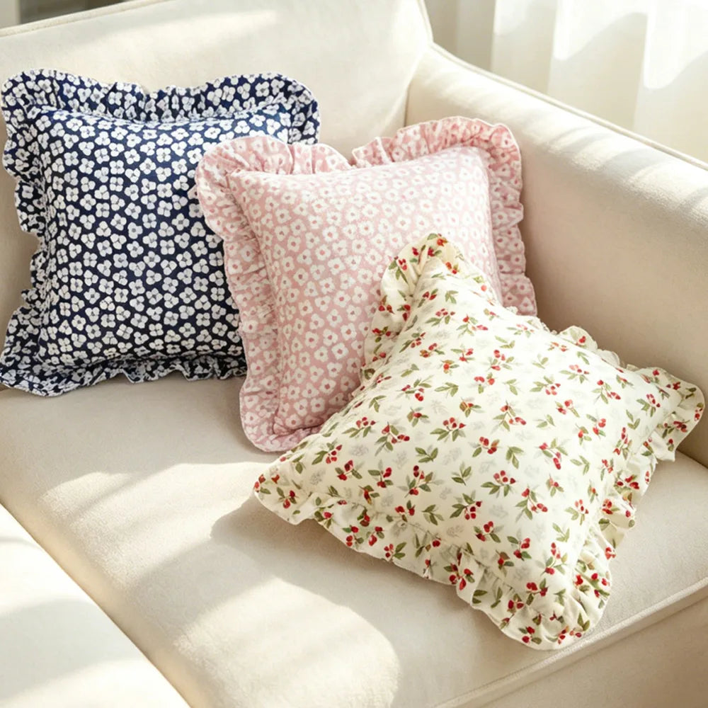 coussins carrés fleuris vintage rose bleu marine adhésifs décor maison nordique polyester 45x45cm 30x50cm