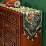 chemin table brodé floral tassel élégant vert beige bleu or gris haute qualité polyester