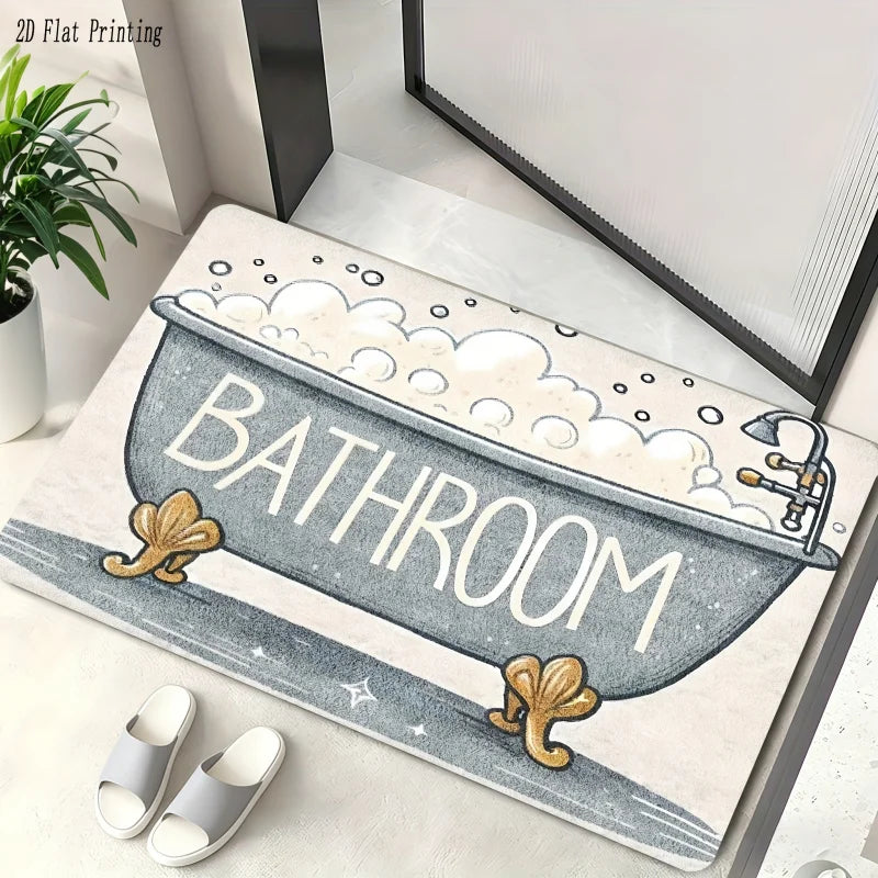 tapis bain antidérapant baignoire bulles vintage gris blanc illustration dorée moderne entrée couloir