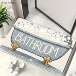 tapis bain antidérapant baignoire bulles vintage gris blanc illustration dorée moderne entrée couloir