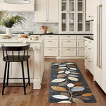 tapis gris foncé feuilles stylisées moderne résistant l'éclaboussure cuisine entrée chambre salon anti dérapant