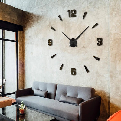 Horloge murale géante 3D en acrylique miroir sans cadre vue de face