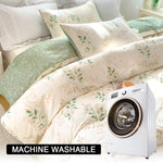 housse couette floral tissu texturé blanc cassé vert or ensemble lit doux naturel taies