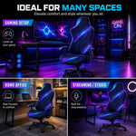 housse chaise jeu moderne bleu noir rayures ondulées imperméable anti rayures extensible esports