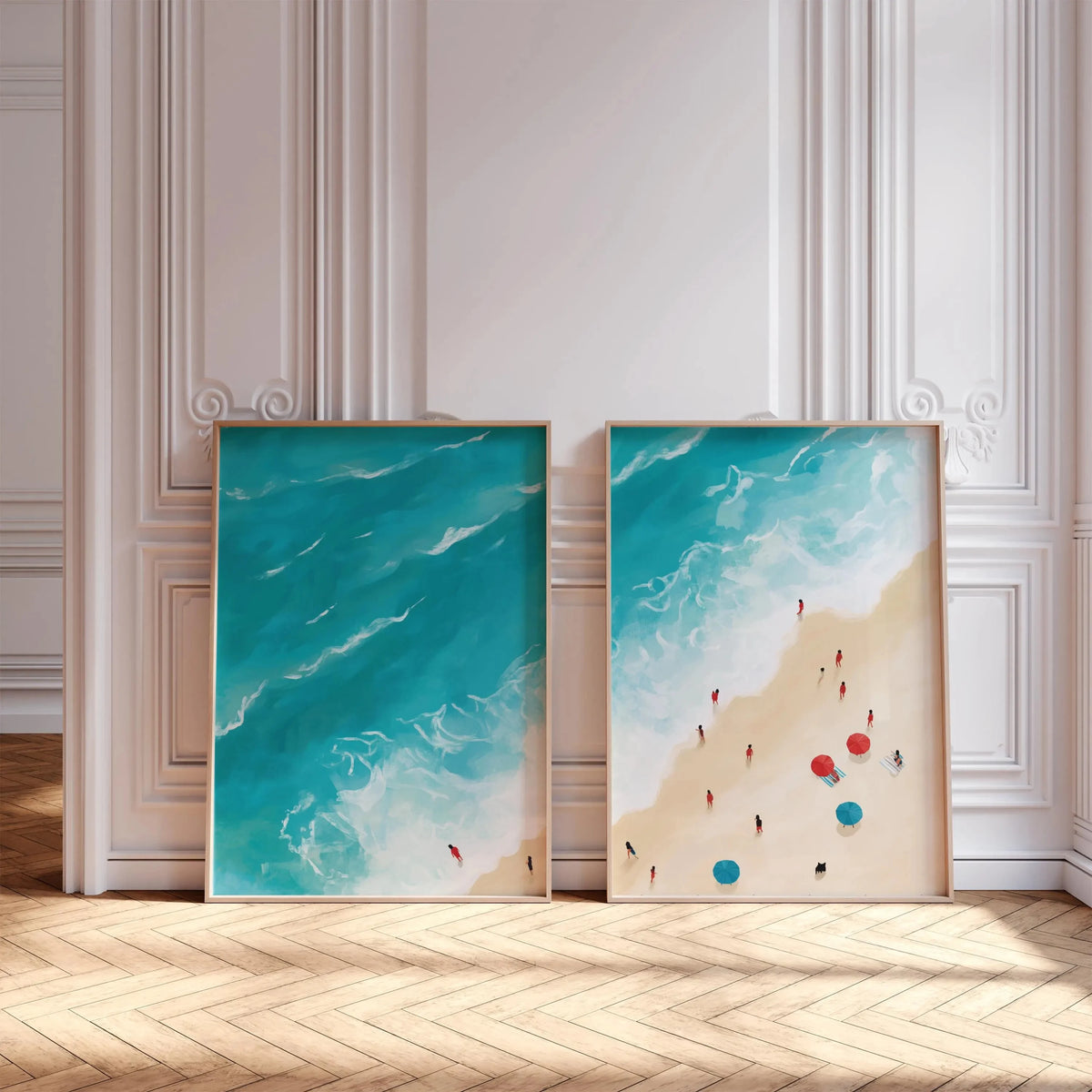 tableau moderne minimaliste plage abstrait vague bleu blanc rouge célestin toile sans cadre decoration