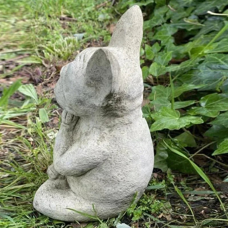 statue bulldog méditation yoga gris pierreux zen jardin décoration