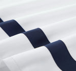 parure lit complète housse couette taies oreiller bleu marine rayures blanches