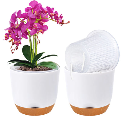 Pots d'orchidées auto-arrosage design moderne - Lot de 2 pièces
