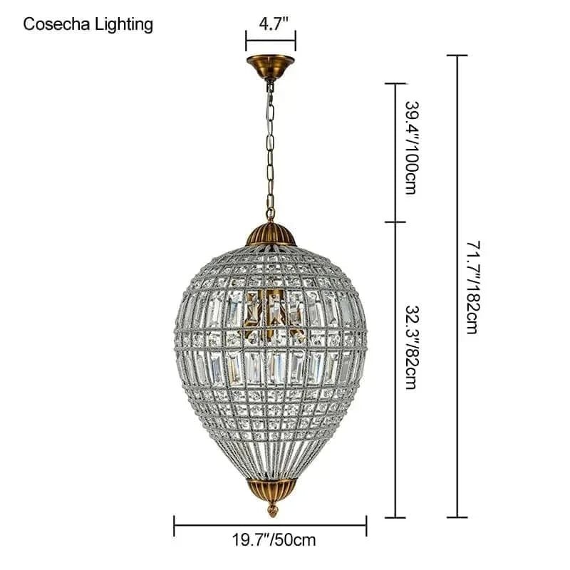 suspension lumineuse cristal dorée élégante classique brillants transparents chambre salon