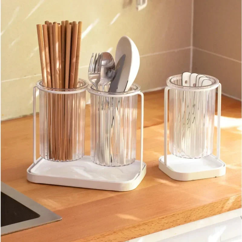 panier rangement couverts transparent support vaisselle drain multipurpose moderne japonais adhésif fourchette cuillère spatule