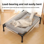 lit chat moderne surélevé tissu maille gris clair structure métallique pieds noirs coussin