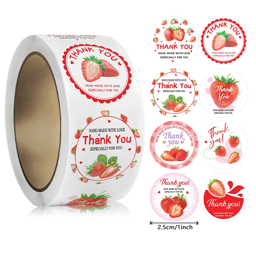 étiquettes autocollantes fraises thank you blanc rouge vert rose noir décoration vintage enveloppes cadeaux